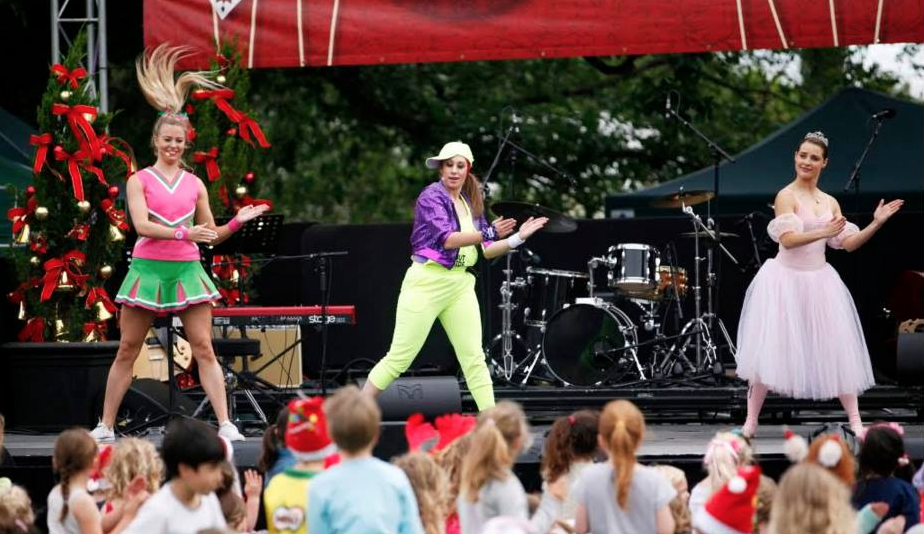 3 Dancing Queen Party Characters performing on stage
